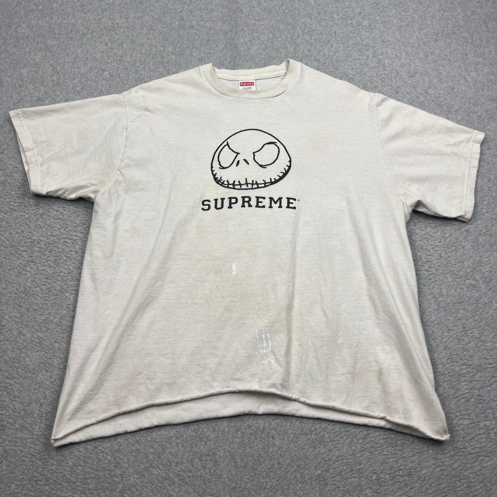 Supreme Nightmare Before Xmas Shirt Size XL White Crop Crew Tee Jack Skellington
